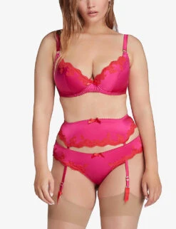 AGENT PROVOCATEUR Molly Lace-trim Stretch-silk Suspender Belt -Reisi Clothing Shop R04129125 PINK ALT02