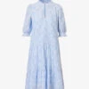ME AND EM Broderie-anglaise Chambray Cotton Midi Dress -Reisi Clothing Shop R04129194 PALEBLUEWHITE M