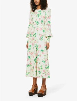 ME AND EM Floral-print Stretch-cotton Midi Dress -Reisi Clothing Shop R04129197 LIGHTCREAMBRIGHTR ALT02