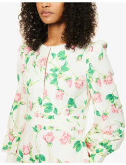 ME AND EM Floral-print Stretch-cotton Midi Dress -Reisi Clothing Shop R04129197 LIGHTCREAMBRIGHTR ALT04