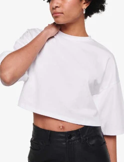 Frances Cropped Oversized Stretch-cotton T-shirt -Reisi Clothing Shop R04129964 WHITE ALT02