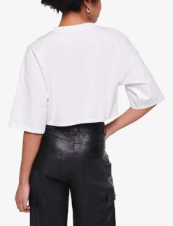 Frances Cropped Oversized Stretch-cotton T-shirt -Reisi Clothing Shop R04129964 WHITE ALT03