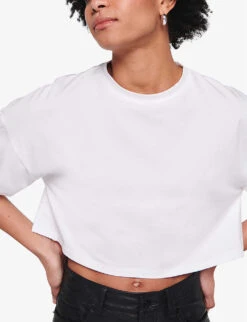 Frances Cropped Oversized Stretch-cotton T-shirt -Reisi Clothing Shop R04129964 WHITE ALT04