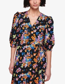 Halcyon Floral-print Wrap Organic-cotton Midi Dress -Reisi Clothing Shop R04129969 FLORALBRIGHTPRINT ALT02