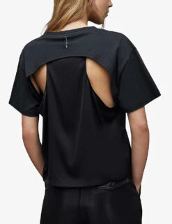 AllSaints Cygni Cut-out Organic-cotton T-shirt 10 AllSaints Cygni Cut-out Organic-cotton T-shirt -Reisi Clothing Shop R04131319 WASHEDBLACK ALT03