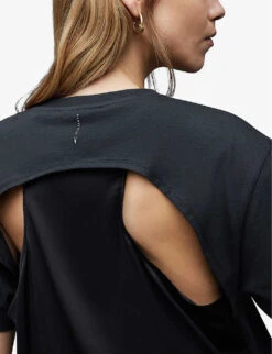 AllSaints Cygni Cut-out Organic-cotton T-shirt 11 AllSaints Cygni Cut-out Organic-cotton T-shirt -Reisi Clothing Shop R04131319 WASHEDBLACK ALT04
