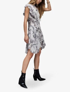 AllSaints Audrey Floral-print Woven Mini Dress -Reisi Clothing Shop R04131581 MONOWHITE ALT02