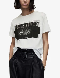 AllSaints Grace Graphic-print Cotton T-shirt 9 AllSaints Grace Graphic-print Cotton T-shirt -Reisi Clothing Shop R04131958 WHITE ALT02
