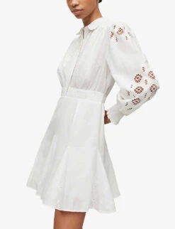 AllSaints Keely Broderie Inverted-pleat Woven Mini Dress -Reisi Clothing Shop R04134804 CHALKWHITE ALT02