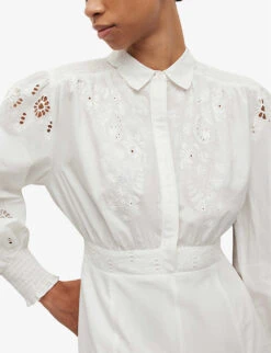 AllSaints Keely Broderie Inverted-pleat Woven Mini Dress -Reisi Clothing Shop R04134804 CHALKWHITE ALT04