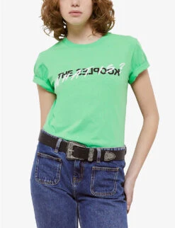 THE KOOPLES 'What Is?' Logo-print Cotton-jersey T-shirt -Reisi Clothing Shop R04135431 GRN14 ALT04