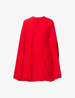Valentino Pleated Cape-sleeve Silk-crepe Mini Dress