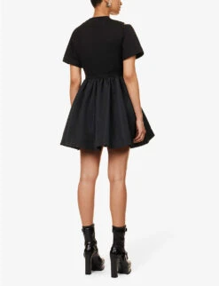 Alexander McQueen Cut-out Flared-hem Cotton Mini Dress -Reisi Clothing Shop R04136199 BLACK ALT03