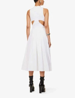 Alexander McQueen Panelled Flared-hem Cotton Midi Dress -Reisi Clothing Shop R04136203 OPTICALWHITE ALT03