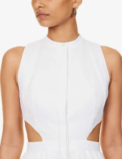 Alexander McQueen Panelled Flared-hem Cotton Midi Dress -Reisi Clothing Shop R04136203 OPTICALWHITE ALT04