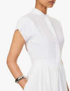 Alexander McQueen Day Flared-hem Cotton Midi Dress -Reisi Clothing Shop R04136206 OPTICALWHITE ALT04