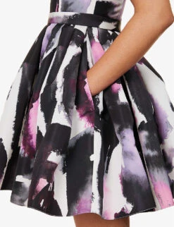 Alexander McQueen Abstract-pattern Flared-hem Woven Mini Dress -Reisi Clothing Shop R04136208 WHITEMULTICOLOUR ALT04