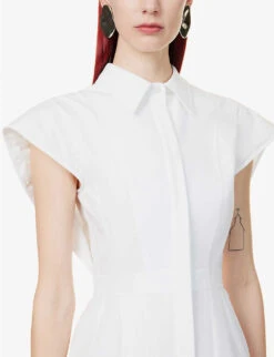 Alexander McQueen Sleeveless Button-up Cotton Midi Dress -Reisi Clothing Shop R04136238 OPTICALWHITE ALT04