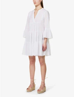 Devotion Twins Skinaria Tiered-trim Cotton Mini Dress -Reisi Clothing Shop R04136378 PONTEXWHITEPW ALT02