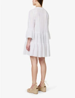 Devotion Twins Skinaria Tiered-trim Cotton Mini Dress -Reisi Clothing Shop R04136378 PONTEXWHITEPW ALT03