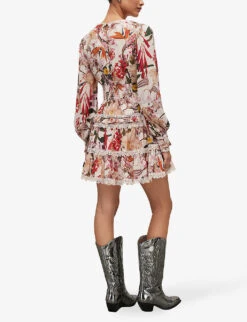 AllSaints Zora Leondra Floral-print Lace-trim Woven Mini Dress -Reisi Clothing Shop R04136395 PEARLMULTI ALT03