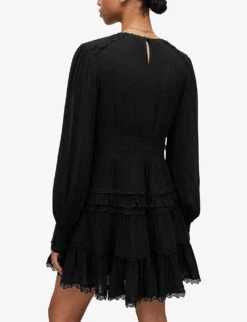AllSaints Zora Ruffled Woven Mini Dress -Reisi Clothing Shop R04136396 BLACK ALT03