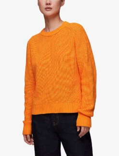 Whistles Round-neck Ribbed Cotton-knit Jumper -Reisi Clothing Shop R04136785 BRIGHTORANGE ALT02