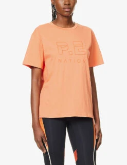 P.E NATION Heads Up Logo-print Organic-cotton T-shirt -Reisi Clothing Shop R04137942 MELON ALT02