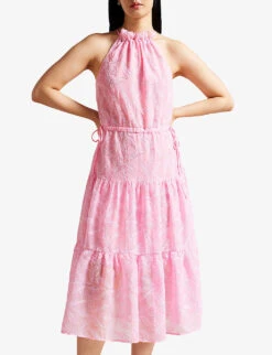 Ted Baker Miarose Floral-embroidered Woven Midi Dress -Reisi Clothing Shop R04139121 LILAC ALT02