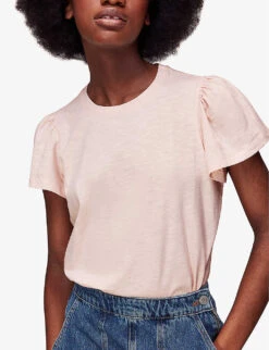 Whistles Frill-sleeved Round-neck Cotton-jersey T-shirt -Reisi Clothing Shop R04140098 PALEPINK ALT02