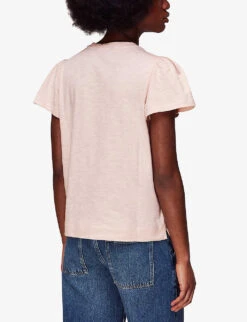 Whistles Frill-sleeved Round-neck Cotton-jersey T-shirt -Reisi Clothing Shop R04140098 PALEPINK ALT03
