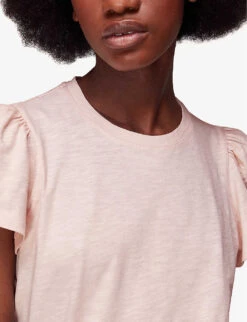 Whistles Frill-sleeved Round-neck Cotton-jersey T-shirt -Reisi Clothing Shop R04140098 PALEPINK ALT04