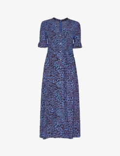 Whistles Cheetah-print Button-through Woven Midi Dress