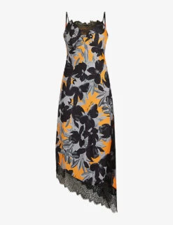 AllSaints Eldia Alessandra Floral-print Recycled-polyester Midi Dress