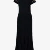 Zip-embellished Pleated Slim-fit Knitted Maxi Dress -Reisi Clothing Shop R04141934 BLACK M