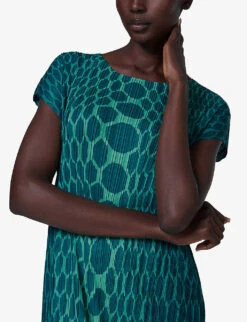 Graphic-print Plissé Woven Midi Dress -Reisi Clothing Shop R04141952 JADE ALT02