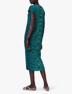 Graphic-print Plissé Woven Midi Dress -Reisi Clothing Shop R04141952 JADE ALT03