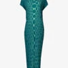 Graphic-print Plissé Woven Midi Dress -Reisi Clothing Shop R04141952 JADE M