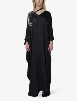 Sequinned Asymmetric Woven Maxi Kaftan -Reisi Clothing Shop R04141961 BLACK ALT02