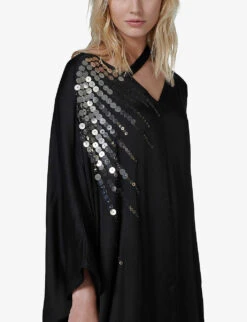 Sequinned Asymmetric Woven Maxi Kaftan -Reisi Clothing Shop R04141961 BLACK ALT04