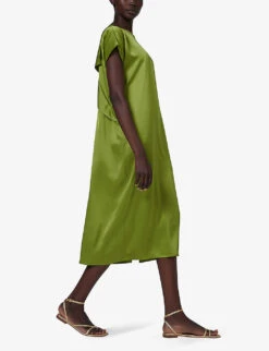 Frilled-back Satin Midi Dress -Reisi Clothing Shop R04141965 OLIVE ALT02