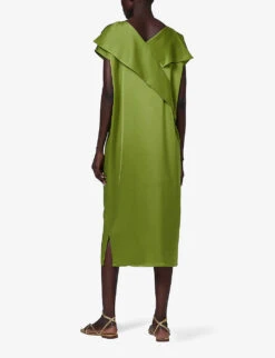 Frilled-back Satin Midi Dress -Reisi Clothing Shop R04141965 OLIVE ALT03