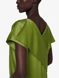 Frilled-back Satin Midi Dress -Reisi Clothing Shop R04141965 OLIVE ALT04