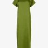 Frilled-back Satin Midi Dress -Reisi Clothing Shop R04141965 OLIVE M