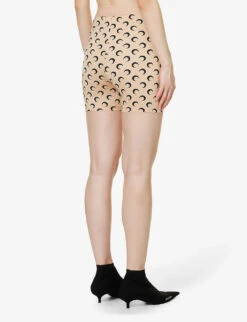 Marine Serre Moon-print Slim-fit Stretch-recycled Polyamide Shorts -Reisi Clothing Shop R04142135 BLACKONTAN ALT03