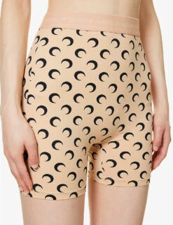 Marine Serre Moon-print Slim-fit Stretch-recycled Polyamide Shorts -Reisi Clothing Shop R04142135 BLACKONTAN ALT04