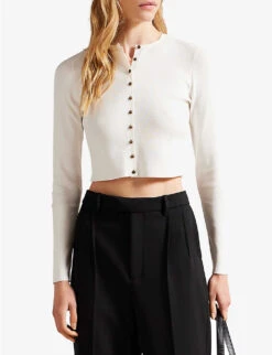 Ted Baker Camilda Cropped Stretch Recycled Viscose-blend Cardigan -Reisi Clothing Shop R04142373 WHITE ALT02