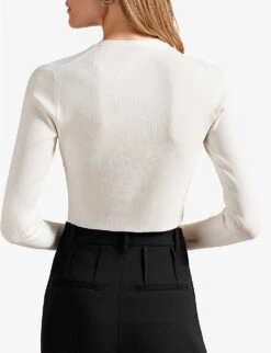 Ted Baker Camilda Cropped Stretch Recycled Viscose-blend Cardigan -Reisi Clothing Shop R04142373 WHITE ALT03