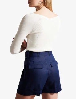 Ted Baker Cropped V-neck Stretch-woven Cardigan -Reisi Clothing Shop R04142377 WHITE ALT02