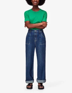 Whistles Rosa Double-trim Short-sleeved Cotton-jersey T-shirt -Reisi Clothing Shop R04145303 GREEN ALT01